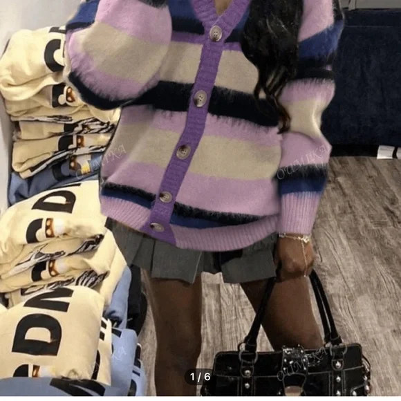 Sweaters Purple And Black Striped Cardigan Sweater Poshmark